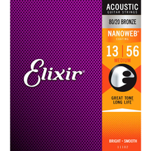 Load image into Gallery viewer, Elixir 11102 Nanoweb 80/20 Bronze 13-56 Acoustic Guitar Strings