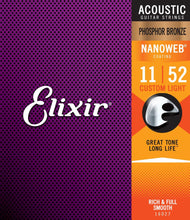 Load image into Gallery viewer, Elixir 16027 Nanoweb Phosphor Bronze 11-52 Acoustic Guitar Strings
