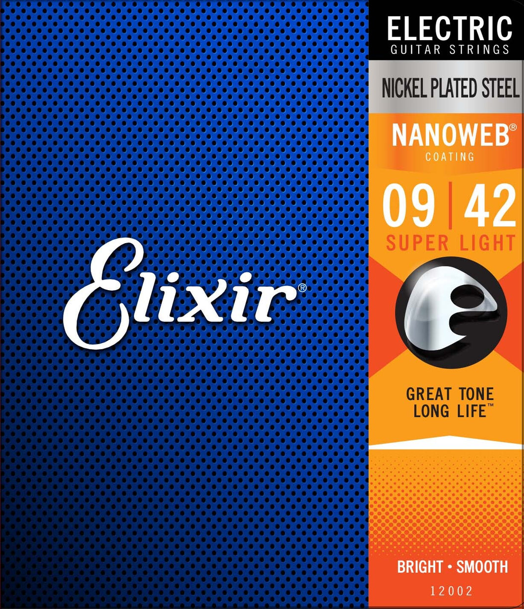 Elixir 12002 9-42 Nanoweb Electric Guitar Strings Super Light