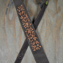 Load image into Gallery viewer, Leaves Embroidered Brown Suede Guitar Strap
