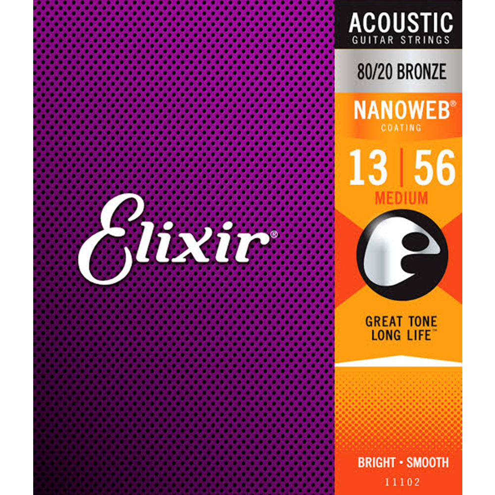 Elixir 11102 Nanoweb 80/20 Bronze 13-56 Acoustic Guitar Strings