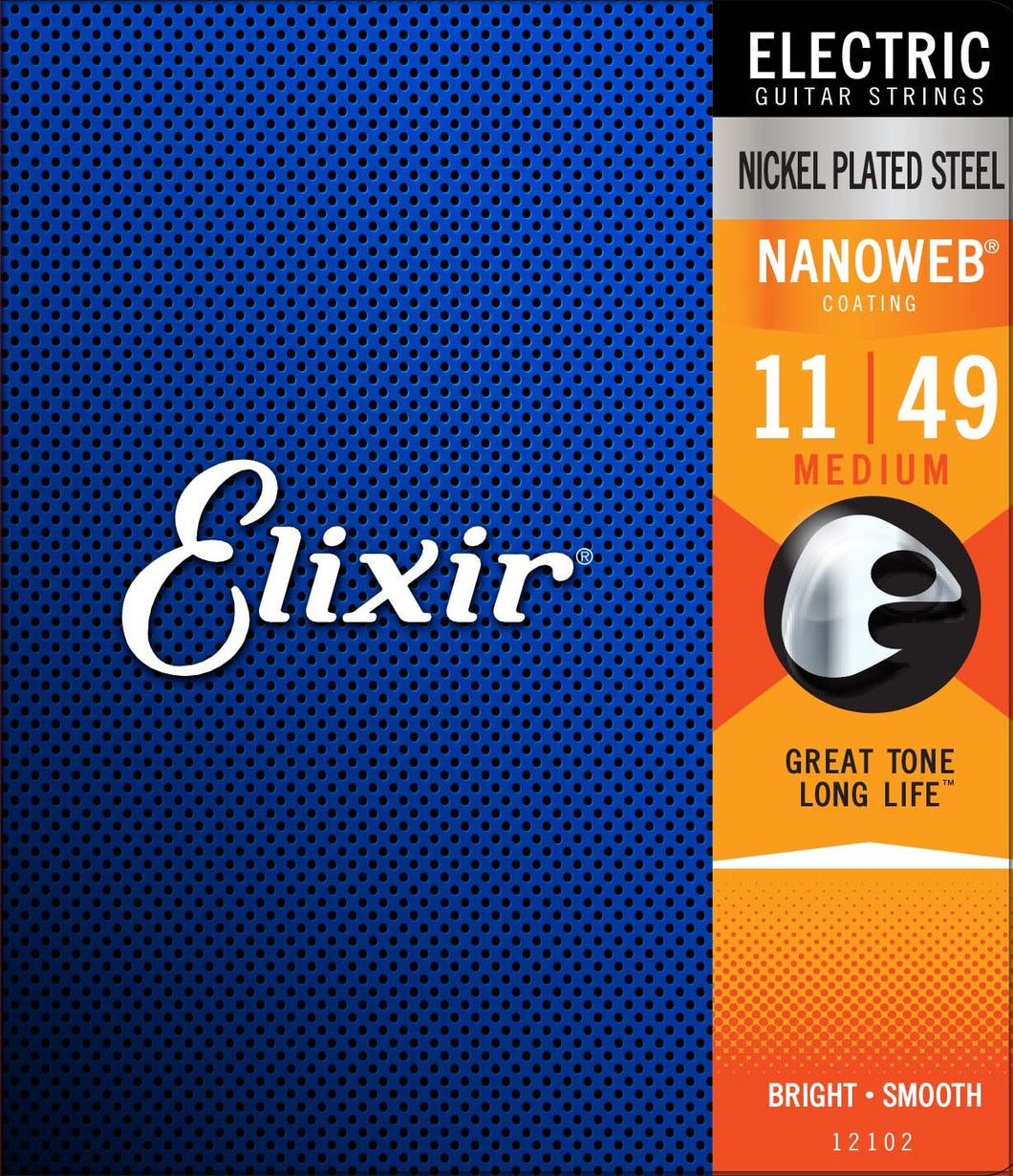 Elixir 12102 Nanoweb Nickel Plated Steel 11-59 Electric Guitar Strings