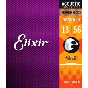Elixir 16102 Nanoweb Phosphor Bronze 13-56 Acoustic Guitar Strings