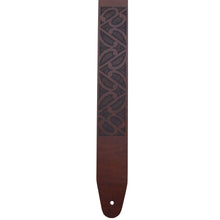 Load image into Gallery viewer, Laser Etched Brown Leather Guitar Strap - Tribal Art
