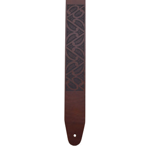 Laser Etched Brown Leather Guitar Strap - Tribal Art