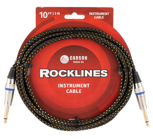 Carson Rocklines  Instrument Cable 10ft/3m Braided Black/Gold